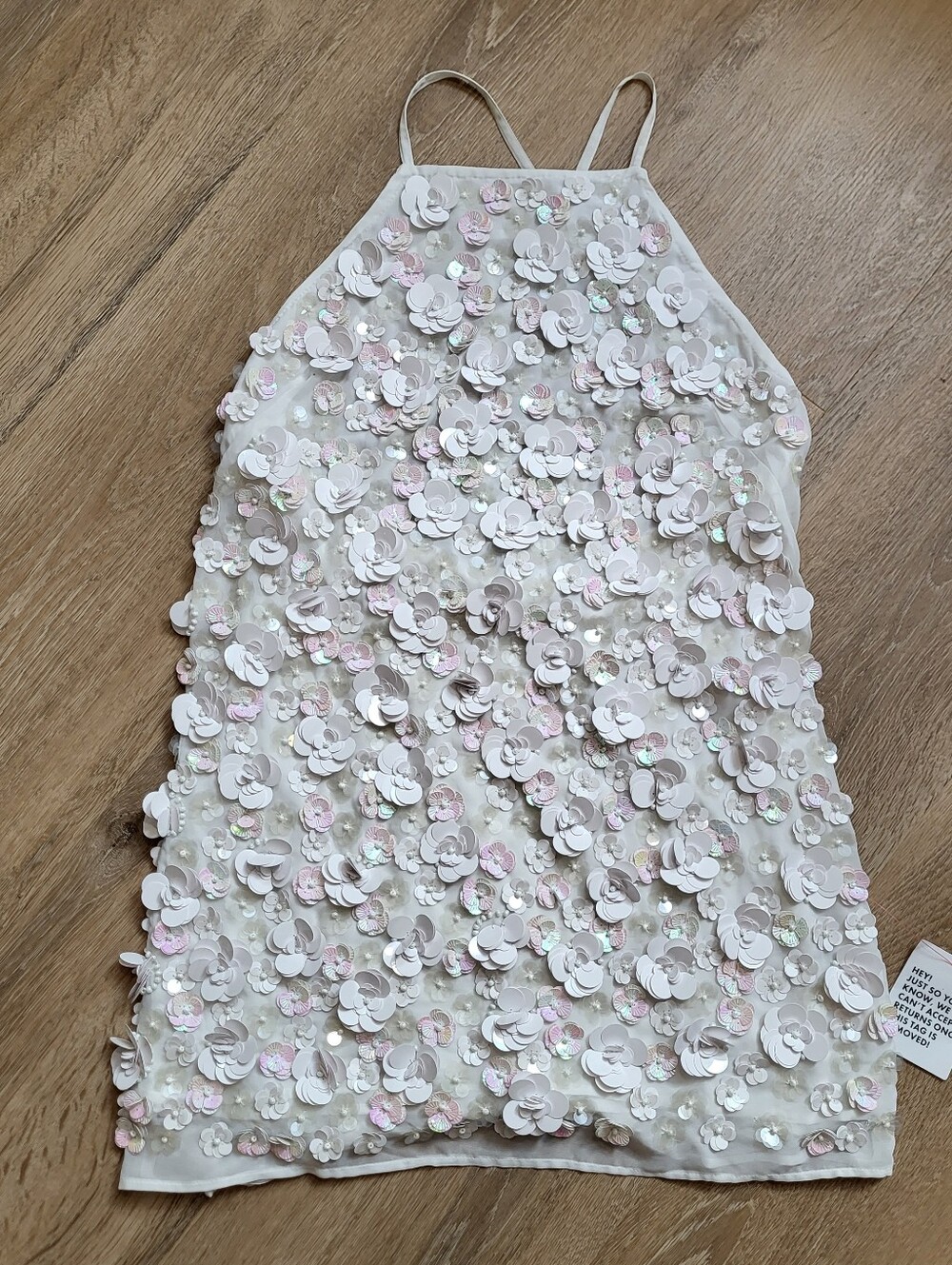 Asos White Flower Sequin Embellished Mini  Dress 8 NWT